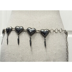 Western Heart Feather Chain Belt Boho Metal Concho India NOS